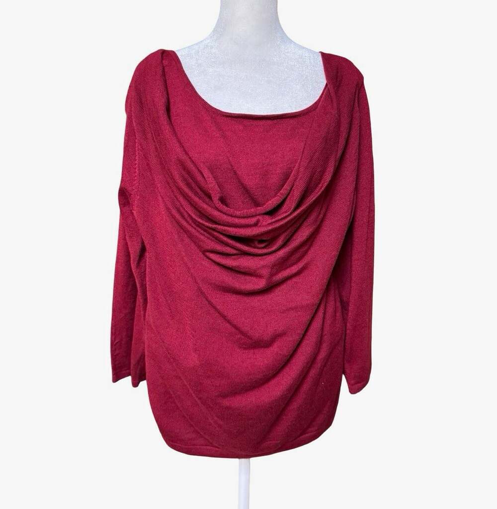 Coldwater Creek Red Knit Cowl Neck Pullover Sweater Lightweight Wool Cashmere L